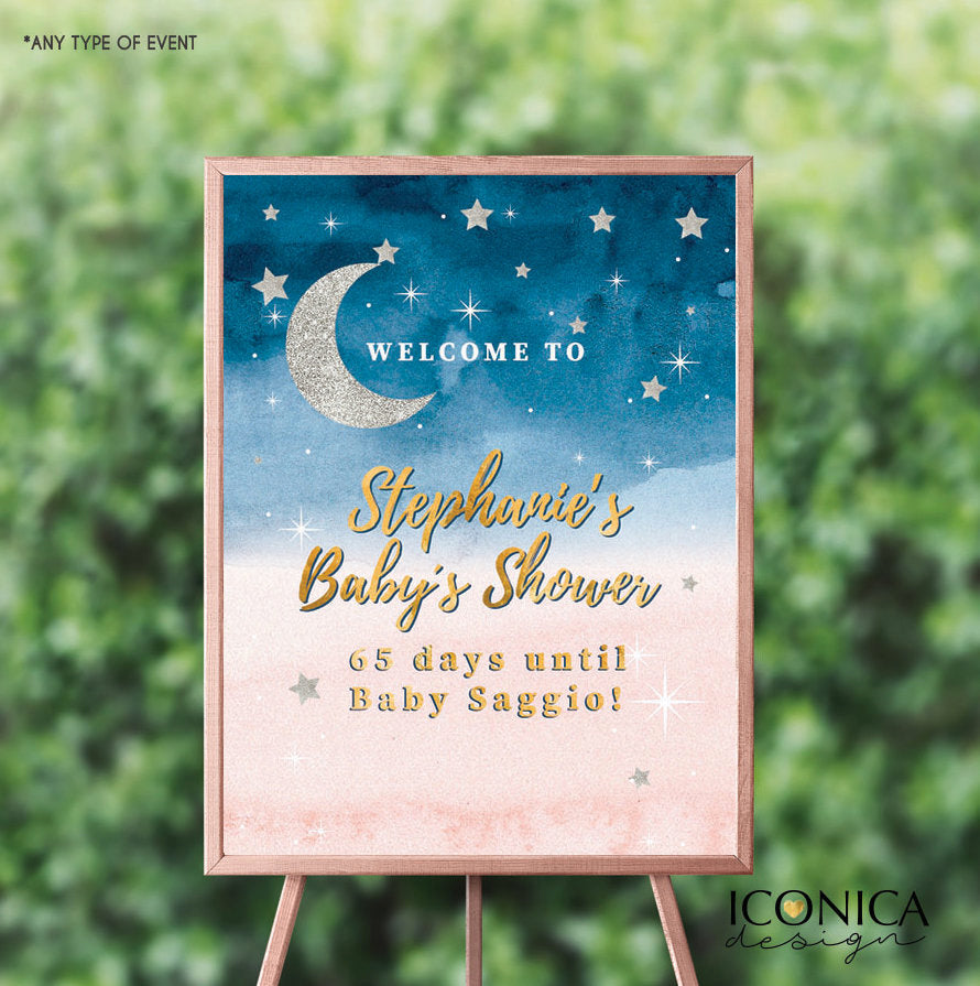 Twinkle Twinkle Welcome Sign , Gender Reveal Baby Shower Welcome Sign, Pink or Blue Welcome Sign, Baby Shower Decor, Printed