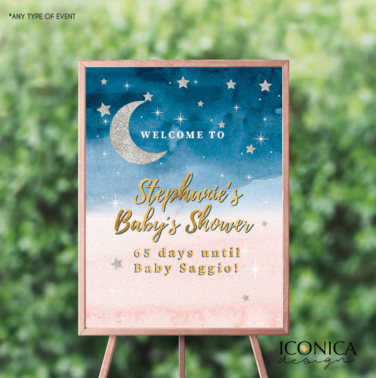 Twinkle Twinkle Welcome Sign , Gender Reveal Baby Shower Welcome Sign, Pink or Blue Welcome Sign, Baby Shower Decor, Printed