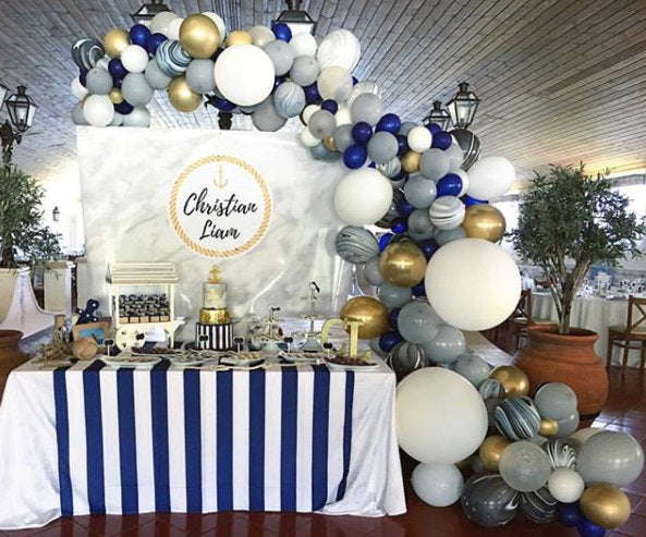 Nautical Backdrop, Nautical Party Decor,Nautical First birthday banner, Navy and Gold Marble Backdrop,Little Sailor Banner,any event BAE0019