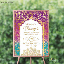 Load image into Gallery viewer, Moroccan Welcome Sign, Arabian Night Decor, any type of event,Personalized Decor, Printed, Purple and Teal Gold
