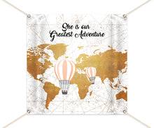 Load image into Gallery viewer, Travel and Adventure Party Decor, Travel Themed Backdrop, Hot Air Balloon Backdrop, Our greatest adventure,Up Up and Away,Any color,BBS0061
