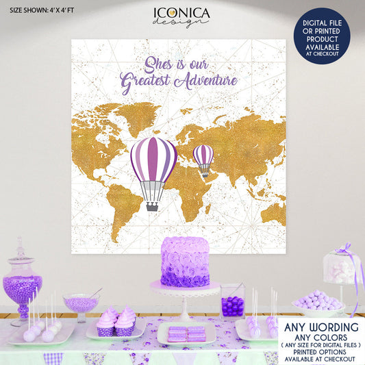 Travel and Adventure Party Decor, Travel Themed Backdrop, Hot Air Balloon Backdrop, Our greatest adventure,Up Up and Away,Any color,BBS0062