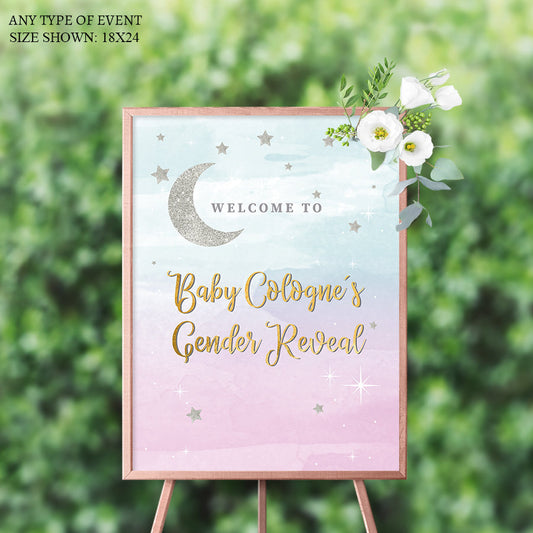 Twinkle Twinkle Welcome Sign , Gender Reveal Welcome Baby Sign, Pink or Blue Welcome Sign, Baby Shower Decor, Printed SWBS007