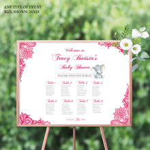 Load image into Gallery viewer, Baby Shower Seating Chart Board, Hot Pink Lace Seating Chart, Guest List Chart, Seating Chart, Pink Lace, PRINTED SCW0018
