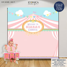 Load image into Gallery viewer, Carousel Party Banner Carnival Banner Girl Pink Circus Party Backdrop Circus First Birthday Banner Pink Gold Mint Bbd0013
