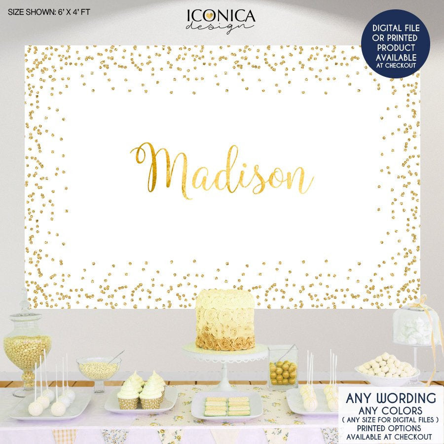 Gold Sparkles Backdrop, any type of event, Gold Party Decor,Gold Dessert Table Banner,Gold Confetti,Printed Or Printable File