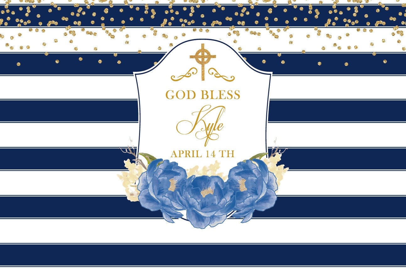 First Communion Backdrop, Baptism Backdrop, Floral Photo Backdrop,Blue Peonies,Printed BAR0002