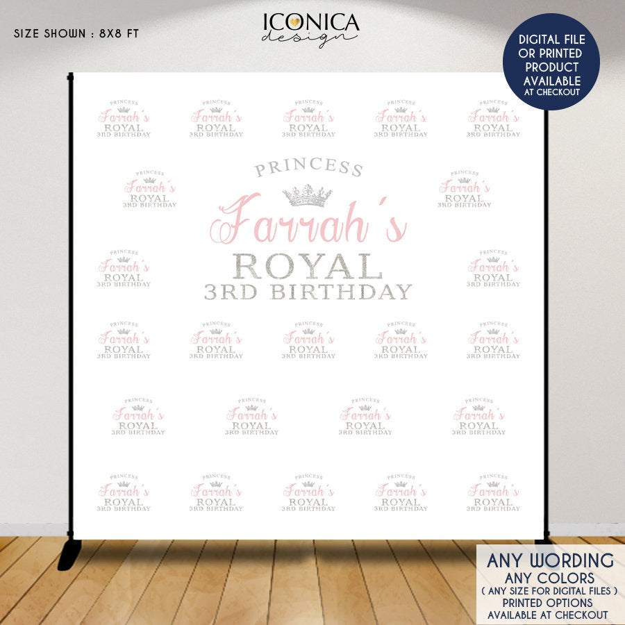 Princess Party Backdrop, Little Princess, Pink and Silver, Any event, Baby Shower, Royal party Backdrop, Printed or Printable