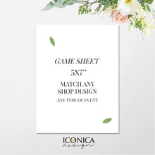 Load image into Gallery viewer, Game Sheet  || A La Carte || Single Party Item Of Any Of Our Party Collections || Made To Match Any Id Invitation
