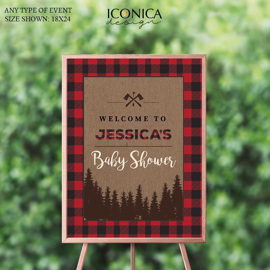 Lumberjack First Birthday Welcome Sign , Buffalo Plaid Sign, Flannel Plaid, Printed