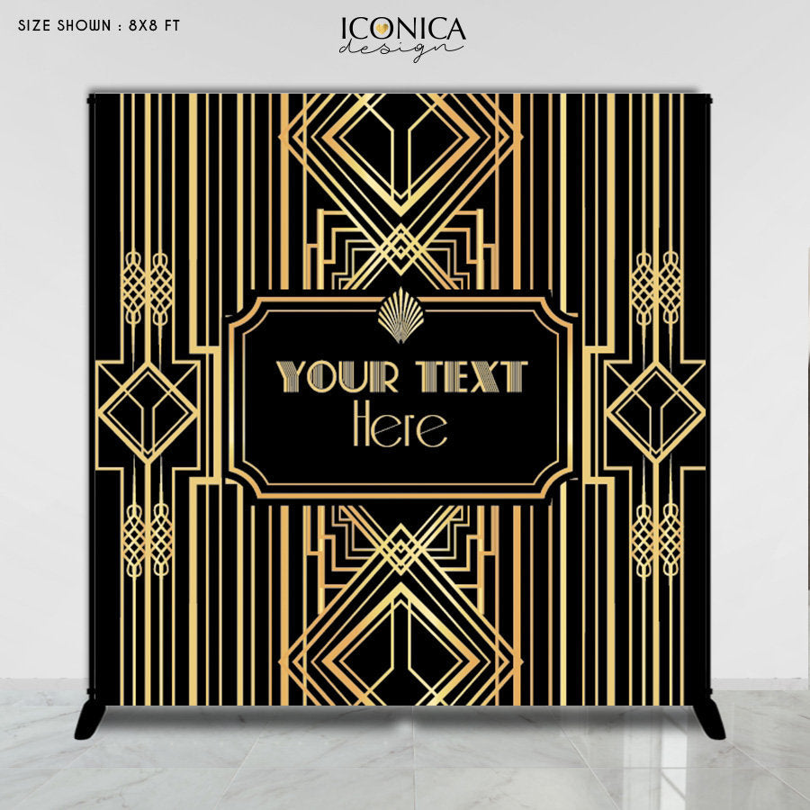 Roaring 20's Banner, Art Deco Backdrop, Great Gatsby,Gold and Black Birthday Party Backdrop, Printed or Printable File Free Shipping BBD0060