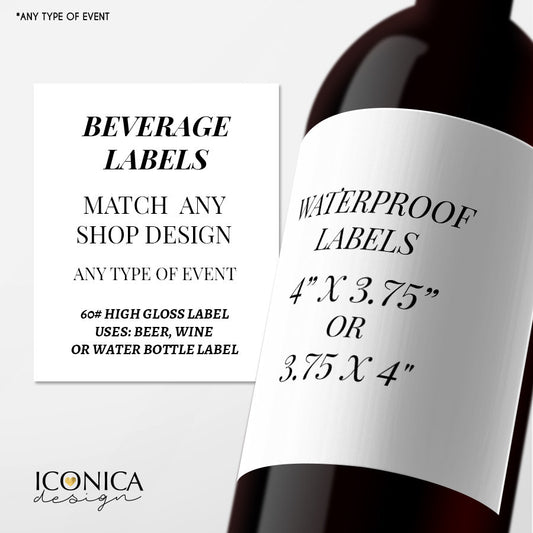 Custom Beverage Labels, Bottle wrappers || a La Carte || Wine Labels, Champagne Labels, Water Bottle Labels, Beer Labels || Made To Match
