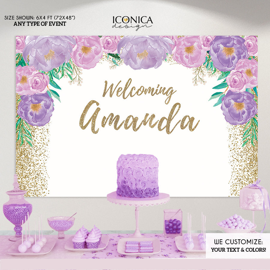 Bridal Shower backdrop, Lilac Wedding Backdrop, Bridal Shower Decor, Personalized Purple photo backdrop, lavender bridal shower BBR0037