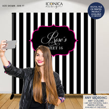 Load image into Gallery viewer, Bridal Shower Party Backdrop, Black and White Stripes Banner - Elegant black and white backdrop, Any Color, Printed BBR0013
