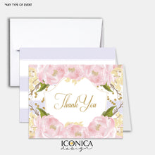 Load image into Gallery viewer, Floral Thank You Cards, Lilac /set Of 10/ A2 Folded / White A2 Envelopes Included / Non Personalized - Printed Cards TCF0007
