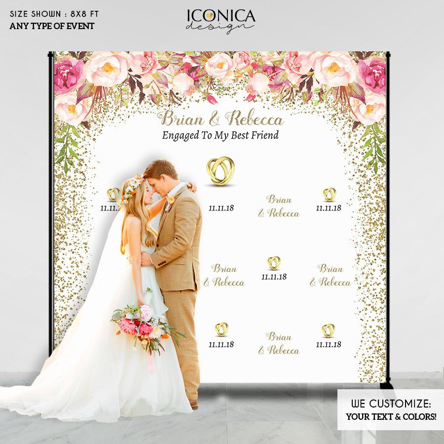 Engagement Party Backdrop,Floral Blush Ivory Photo Backdrop,Personalized Backdrop,Wedding Decor,Engagement backdrops BEN0006