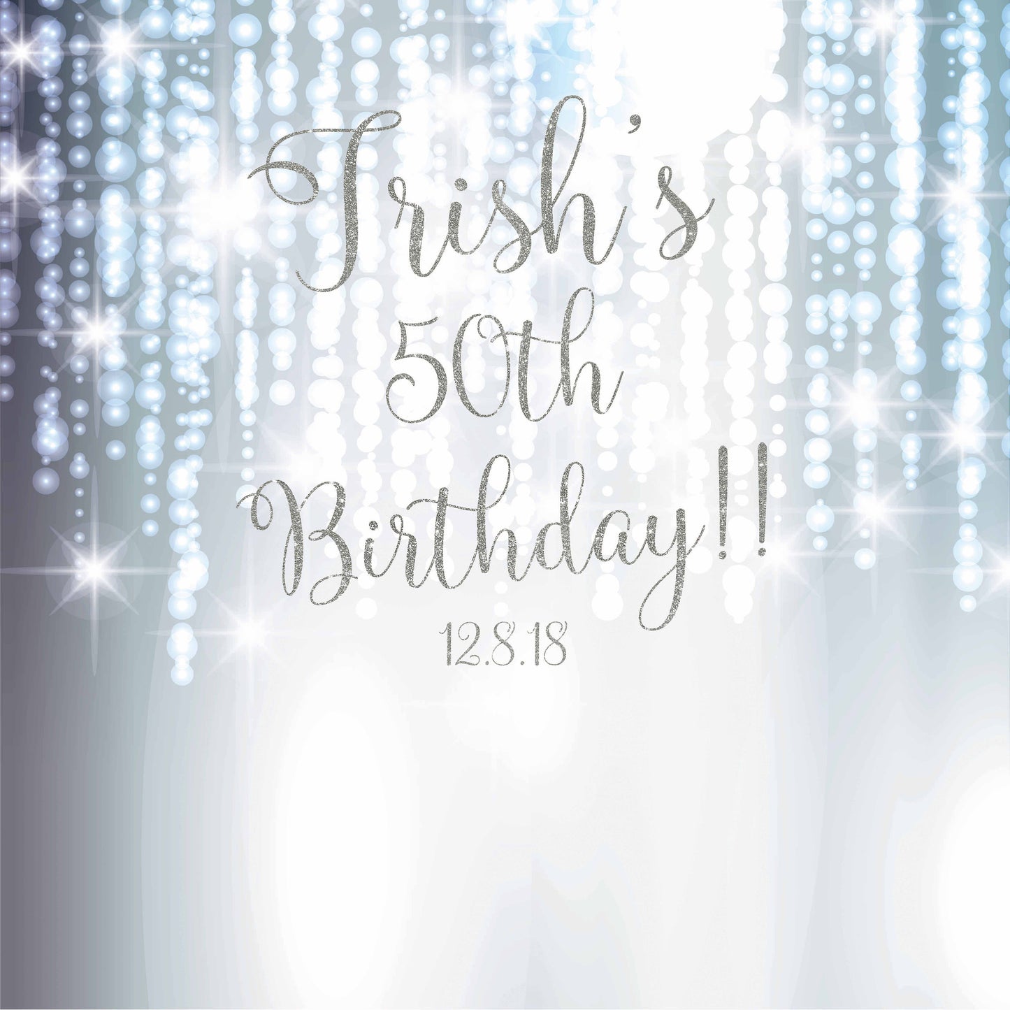 Birthday Backdrop,40th,50th,any age,Birthday Custom Step And Repeat, Milestone Birthday Backdrop, Personalized Silver Bokeh Backdrop, Printed BWD0001