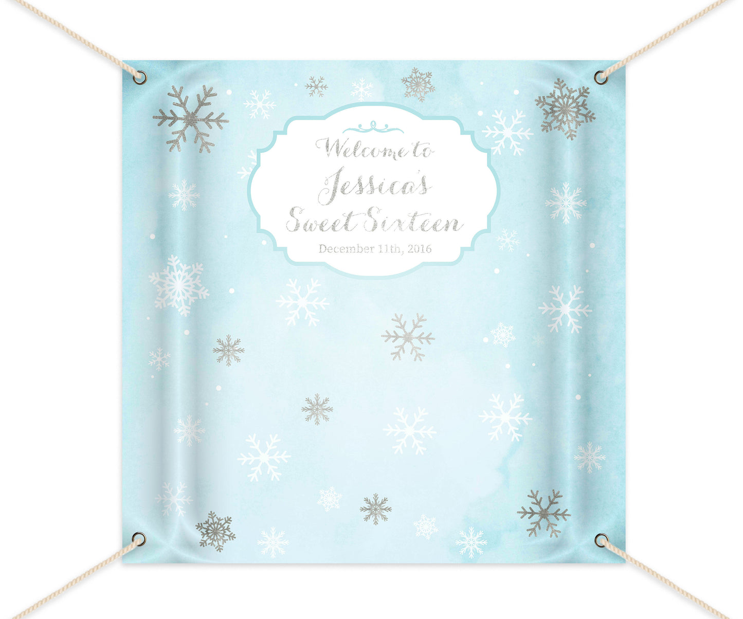 Winter Wonderland Sweet Sixteen Party Backdrop, Blue Watercolor Background, Snowflakes, Printed , Free Shipping, BBD0069