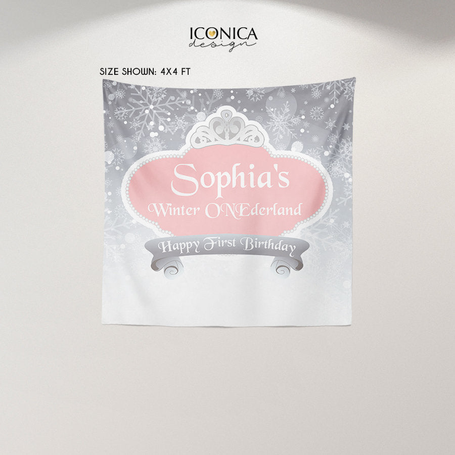 Winter ONEderland Backdrop, Winter Wonderland Party Decor, Snowflakes, Winter Princess, Printed BBD0147