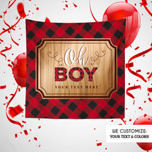 Load image into Gallery viewer, Virtual Baby Shower Lumberjack Baby Shower Backdrop, Buffalo Plaid vinyl banner, Lumberjack Party,Oh boy banner, Holiday Plaid, BBD0149
