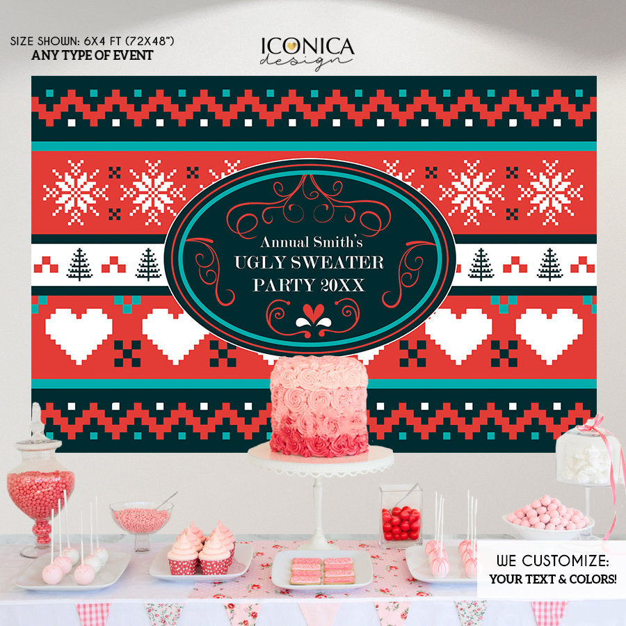 Ugly Sweater Party Backdrop, Ugly Sweater Photo Booth Backdrop, Ugly Sweater Party,Festive backdrop,Printed or Printable File BHO0029