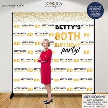 Load image into Gallery viewer, Birthday Photo Booth Backdrop, 80th Birthday Party Decor, Milestone Birthday Backdrop, white and Gold backdrop, any age or color, Printed BBD0142
