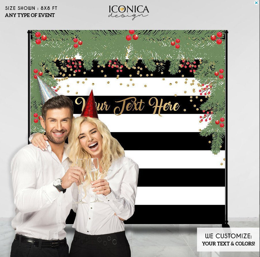 Christmas backdrop,Holiday Decor Photo Booth Backdrop,Christmas photo backdrop,Cheers, Festive Wreath Backdrop, Printed  BHO0012