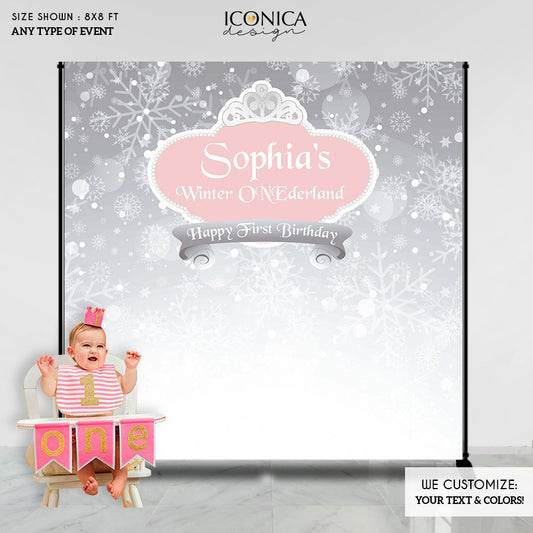 Winter ONEderland Backdrop, Winter Wonderland Party Decor, Snowflakes, Winter Princess, Printed BBD0147