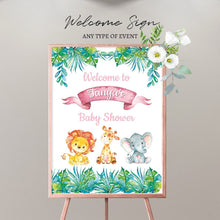 Load image into Gallery viewer, Safari Baby Shower Welcome Sign , Jungle Safari Welcome Sign, Safari Animals Welcome Sign, Printed SWBS015
