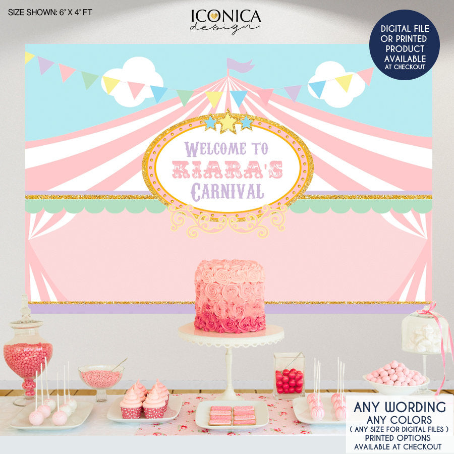 Carousel Party Banner Carnival Banner Girl Pink Circus Party Backdrop Circus First Birthday Banner Pink Gold Mint Bbd0013