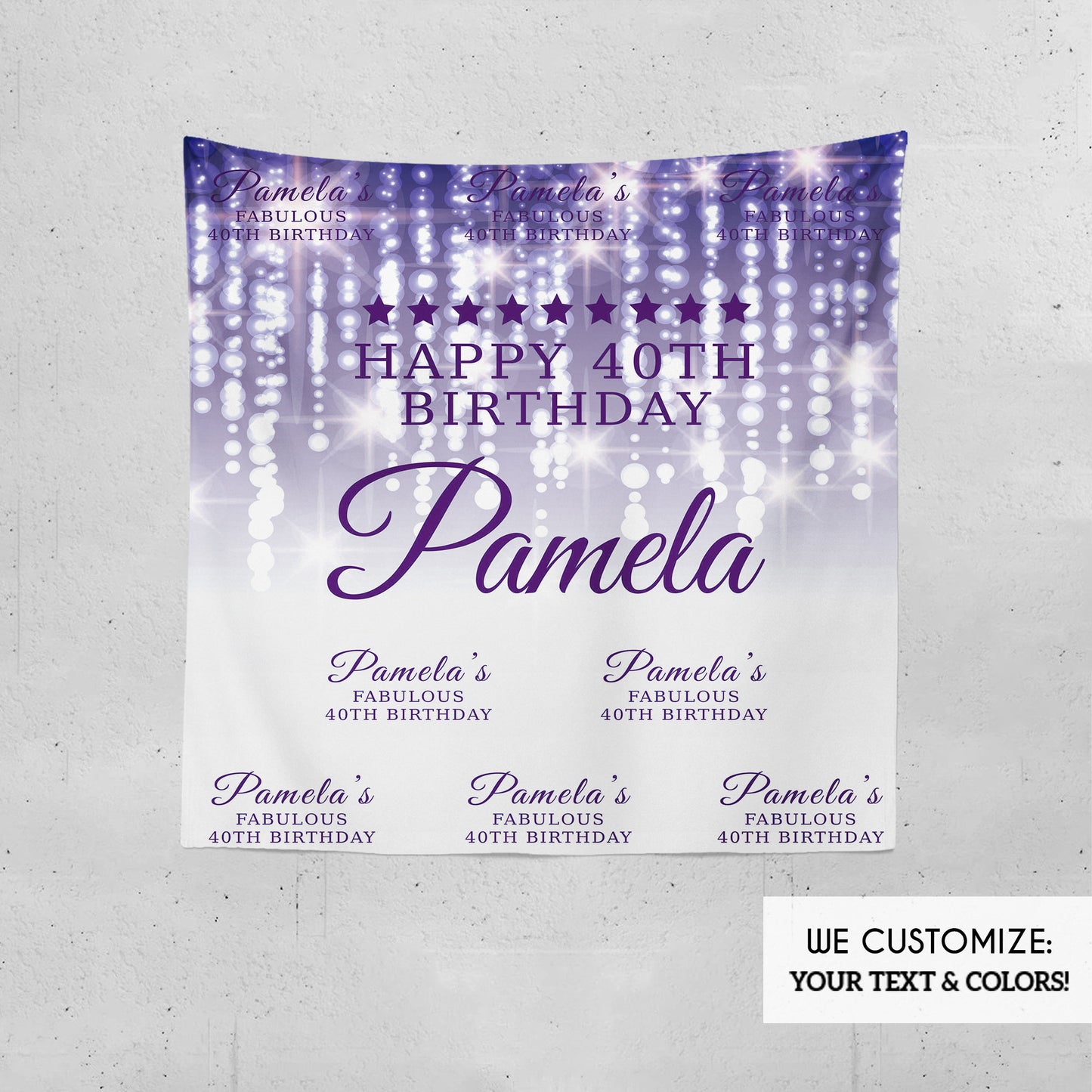 Photo Booth Backdrop,50th Birthday Step And Repeat Backdrop Purple Silver, Milestone Birthday Backdrop, Bokeh Backdrop,Red Carpet Banner, Printed Bbd0018