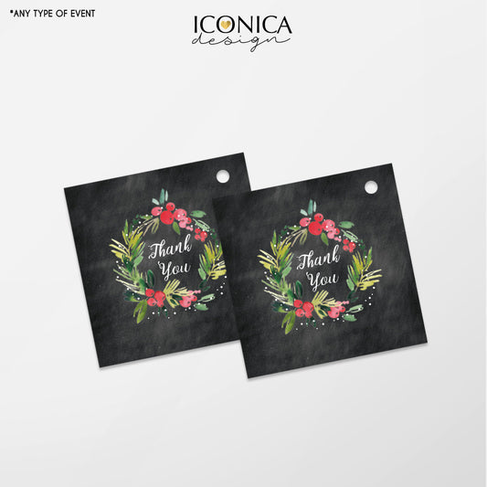 Holiday Party Favor Tags - Festive Gift Tags - Christmas Garland Thank You Tags, Digital File Or Printed Gift Tags