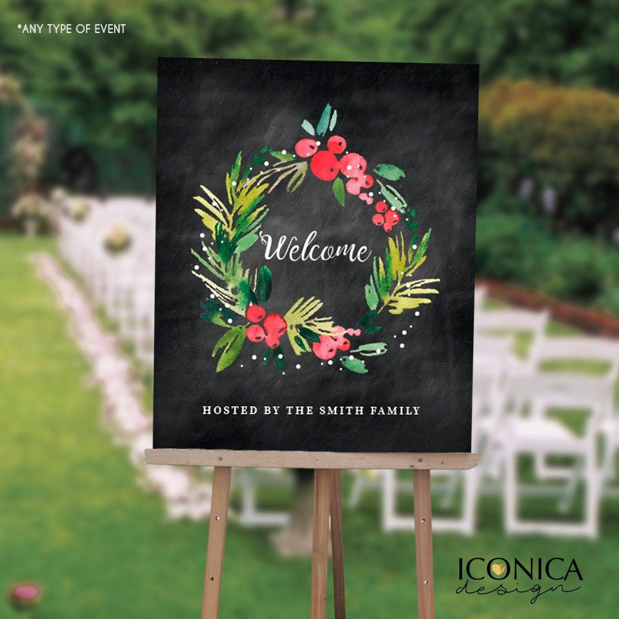 Holiday Party Welcome Sign, Festive Party Decor, Christmas Party Decor, Chalkboard Welcome Sign , Printed SWH0001