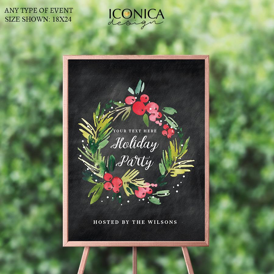 Holiday Party Welcome Sign, Festive Party Decor, Christmas Party Decor, Chalkboard Welcome Sign , Printed SWH0001