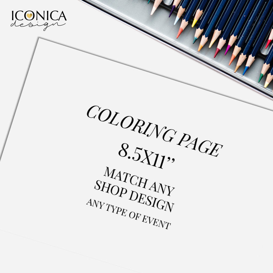 Coloring Page, Placemats, A la carte, Made to match any ID invitation, 8x10" Printable File (DIY)