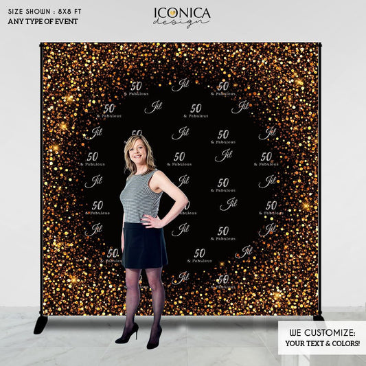 50 Birthday Photo Booth Backdrop - Fifty Photo Booth, Milestone Birthday Backdrop , Printed  BBD0064