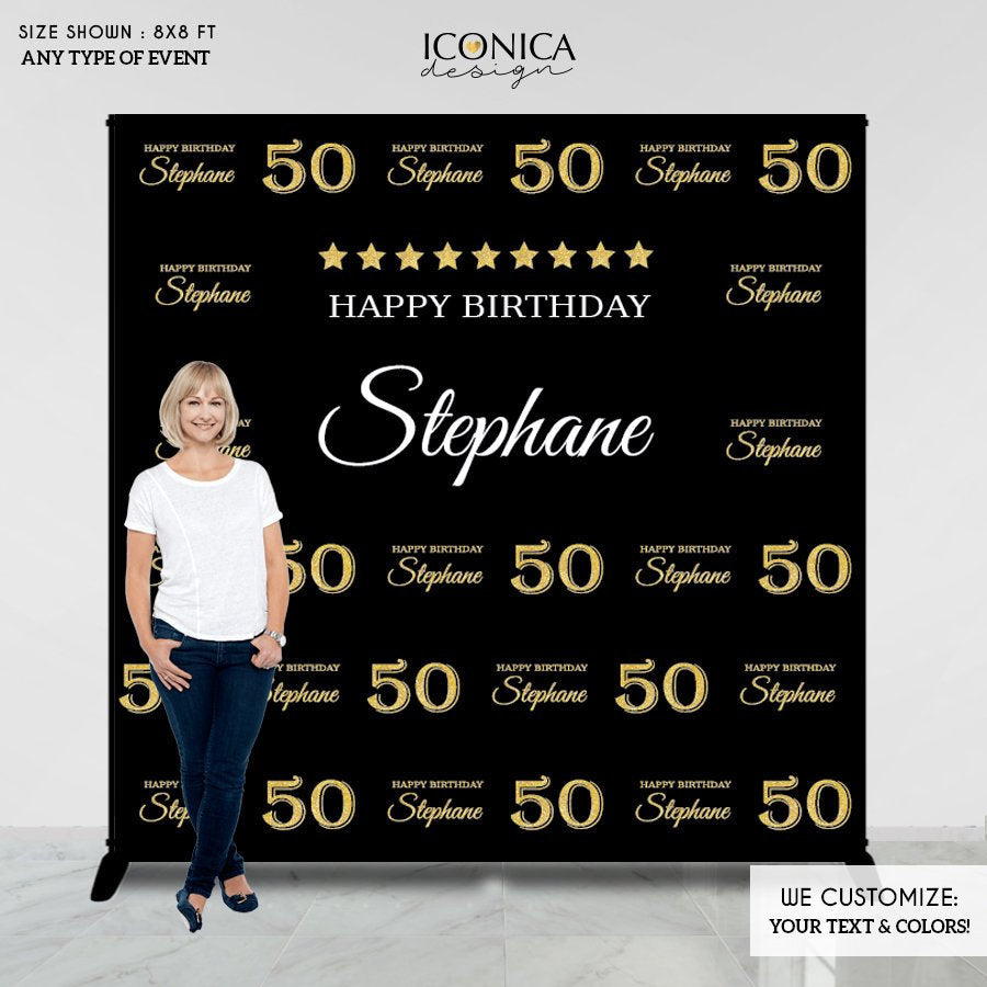 50 Birthday Photo Booth Backdrop - 50th Birthday Party Backdrop - Photo Booth Backdrop - Milestone Birthday Backdrop - Printed BBD0108