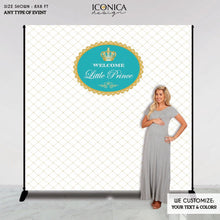 Load image into Gallery viewer, Baby Shower Party Backdrop Royal Prince Turquoise and Gold Baby Shower Royal party Backdrop Party Banner Printed or Printable.
