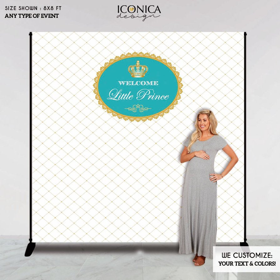 Baby Shower Party Backdrop Royal Prince Turquoise and Gold Baby Shower Royal party Backdrop Party Banner Printed or Printable.