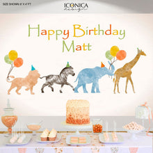 Load image into Gallery viewer, Safari Birthday party decor, Party Animals Backdrop, Jungle Animals Banner, Watercolor Wild one, Zoo animals Decorations,Any text Bbd0053

