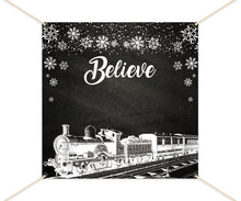 Load image into Gallery viewer, Christmas Party Backdrop , BELIEVE Photo Booth Backdrop, Train Party Step and Repeat Backdrop, Printed BWD0022
