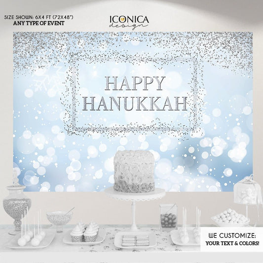 Blue Bokeh Backdrop,Hanukkah Party Supplies & Decorations,Chanukah Party Photo Booth Backdrop,Happy Hanukkah Decorations,BHO0027