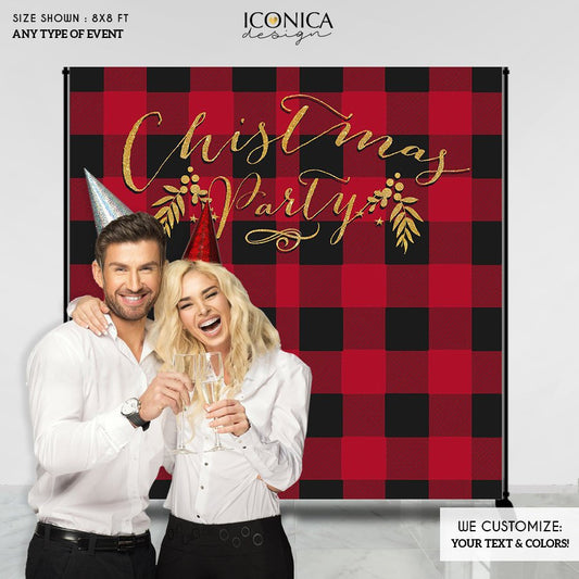 Christmas Party Decorations,Buffalo Plaid Backdrop, Red/Black Buffalo Check vinyl banner, Lumberjack Party,Holiday Plaid, Festive Banner