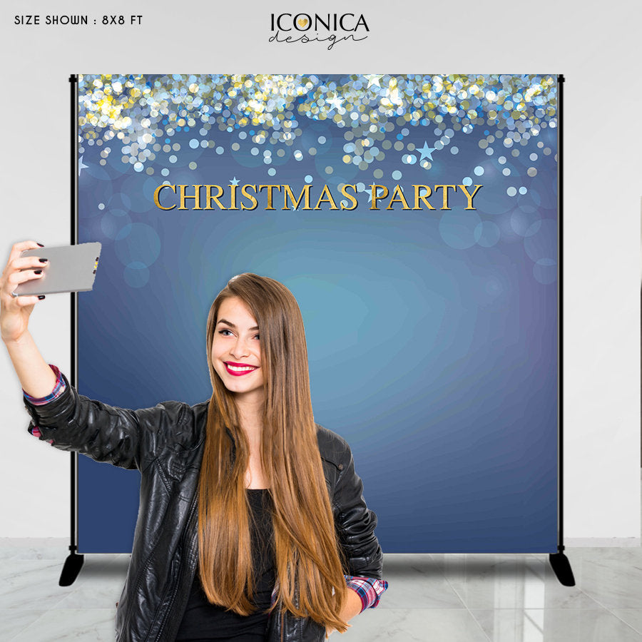 Holiday Party Backdrop, Blue Gold Silver Sparkles, Blue Christmas Party Banner, Any type of Event, Printed BHO0009
