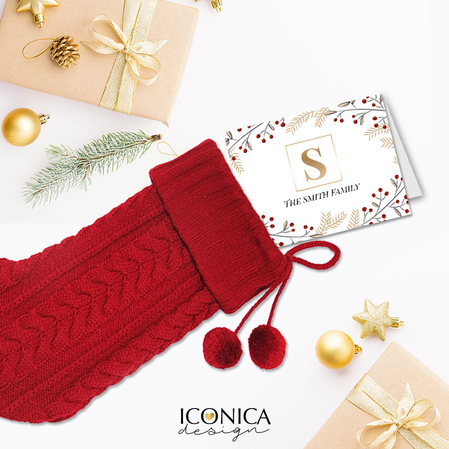 Christmas Greeting Cards,Personalized Holiday cards,Monogramed Cards,Festive Cards,set Of 10 A2 Folded cards with Envelopes