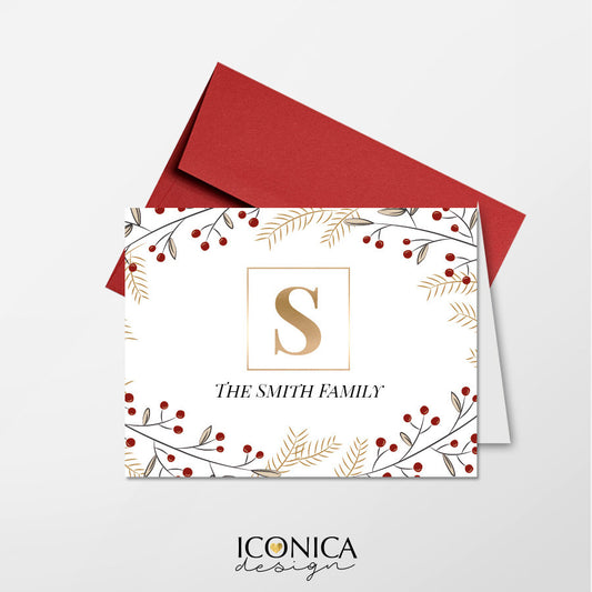 Christmas Greeting Cards,Personalized Holiday cards,Monogramed Cards,Festive Cards,set Of 10 A2 Folded cards with Envelopes