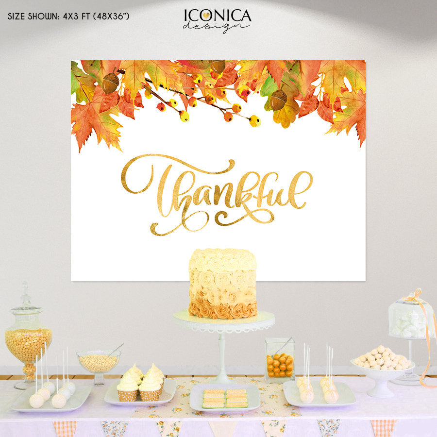 Thanksgiving Backdrop Thanksgiving Decor Thankful Banner Fall Party, Thanksgiving Dinner,Thanksgiving Feast Printed Banner  BHO0030