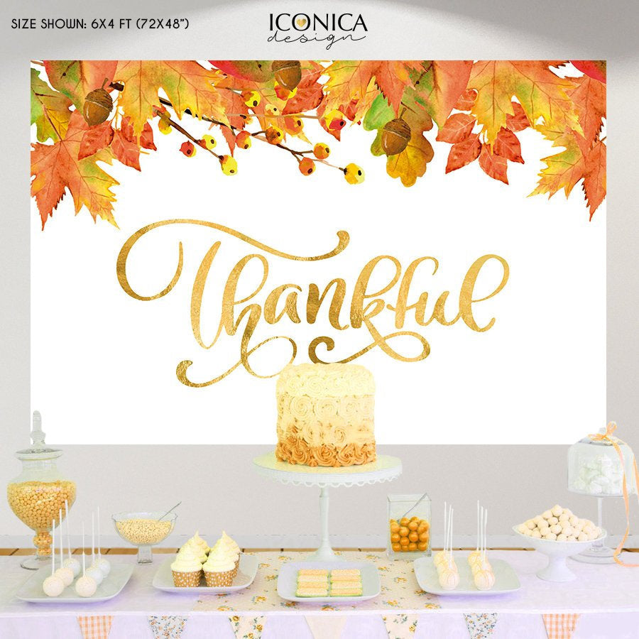 Thanksgiving Backdrop Thanksgiving Decor Thankful Banner Fall Party, Thanksgiving Dinner,Thanksgiving Feast Printed Banner  BHO0030