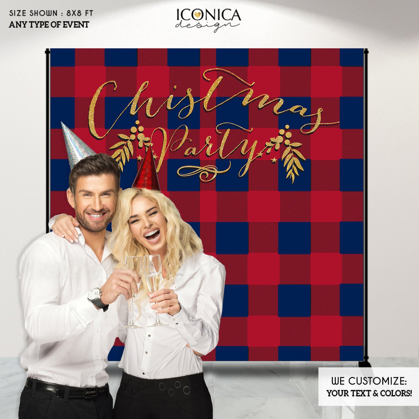 Christmas Party Decorations,Buffalo Plaid Backdrop, Red/Black Buffalo Check vinyl banner, Lumberjack Party,Holiday Plaid, Festive Banner