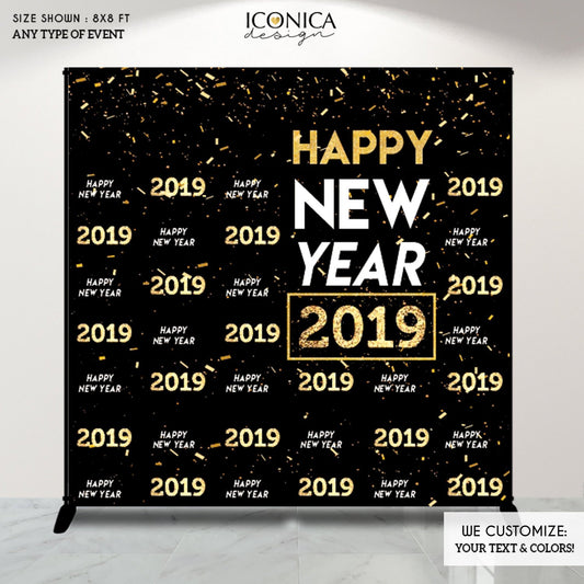 NYE PARTY New Year's Eve party Photo Booth Backdrop, Black and Faux Gold backdrop, any type of event, Printed or Printable File BHO0037